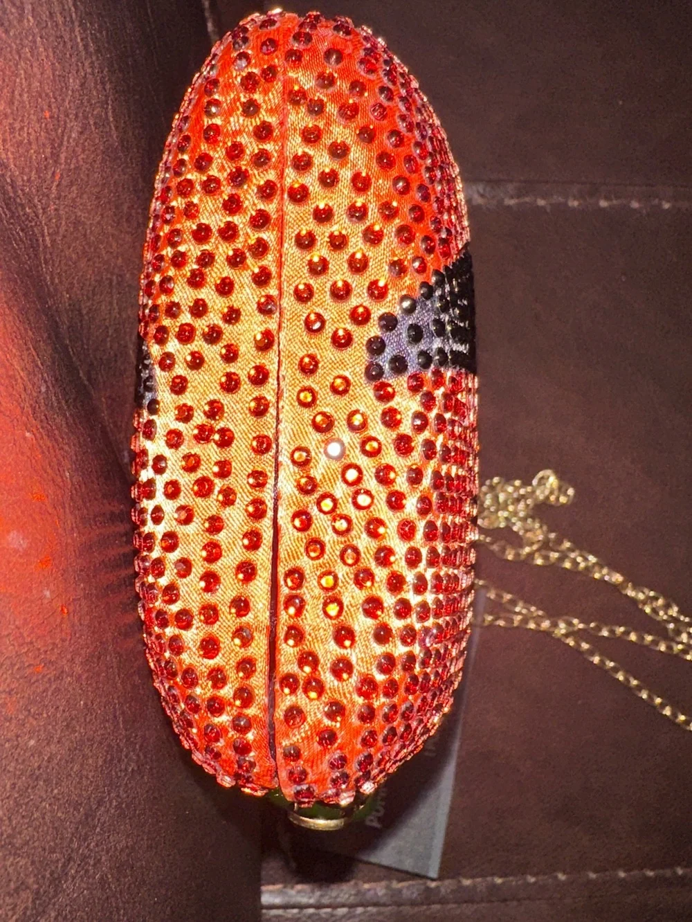 Rhinestone Bling Jack-O'-Lantern Pumpkin Evening Clutch with Gold Chain